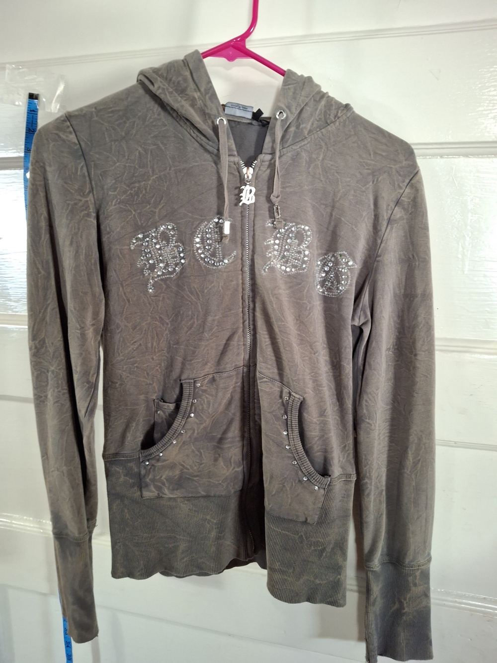 BCBG Max Azria Y2K Rhinestone Embellished Zip Hoodie Size M (CFD028)